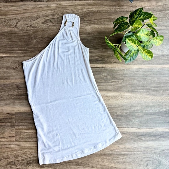 Express White One-Shoulder Golden Ring Detail Top Size M - Picture 10 of 10
